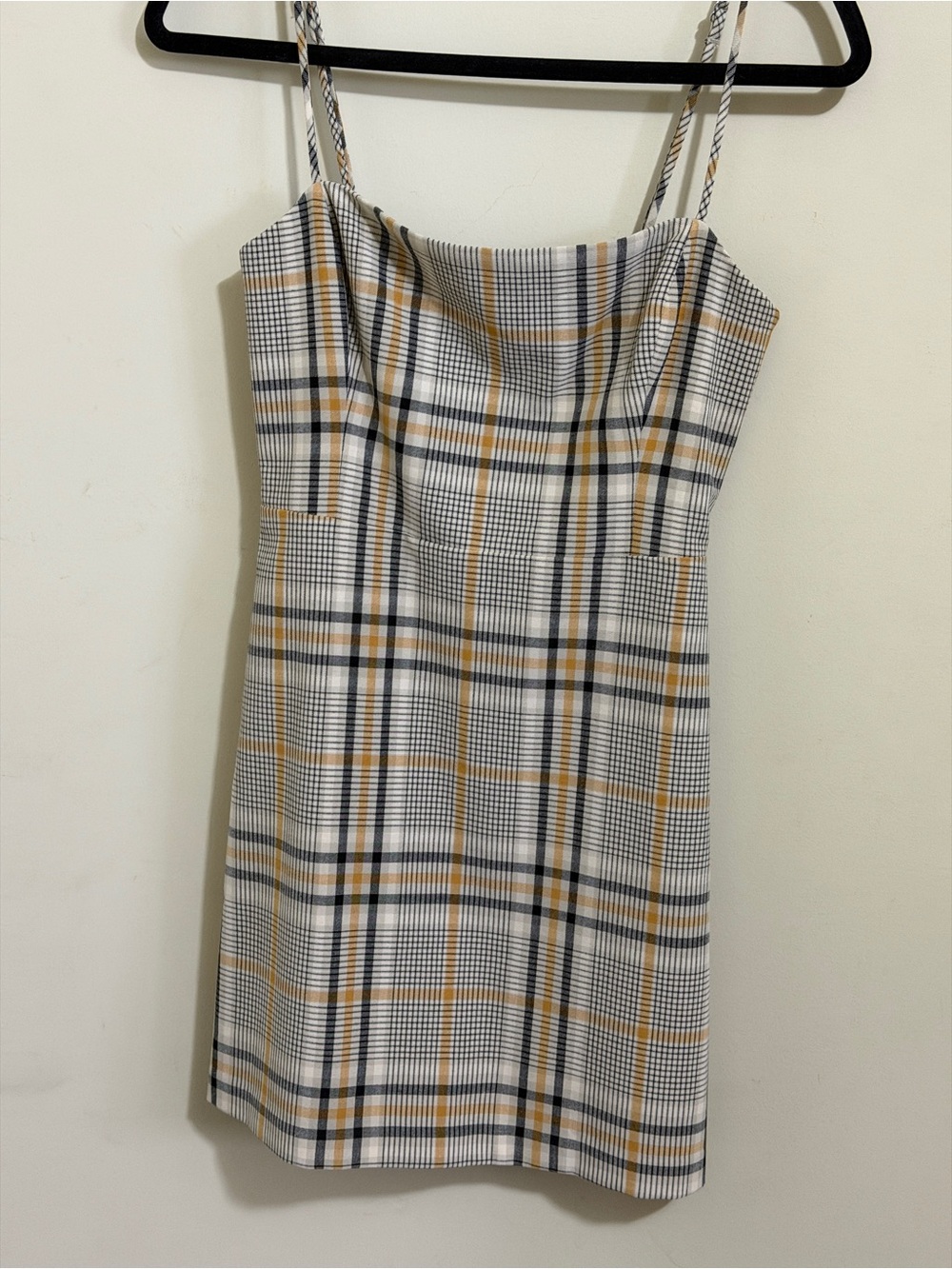Aritzia Sunday best Plaid Spaghetti Strap Mini Dress in White and Yellow